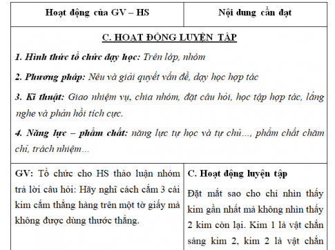 Giáo án VNEN bài Sự truyền ánh sáng (T3)