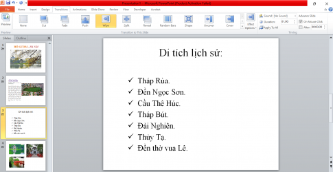 Em hãy tạo hiệu ứng chuyển trang cho bài trình chiếu Que huong cua em