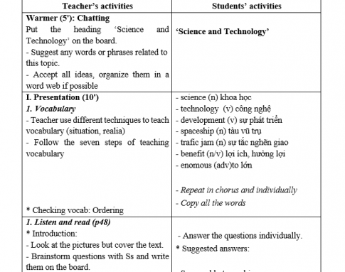 Giáo án VNEN unit 11 Science and Technology: Getting started