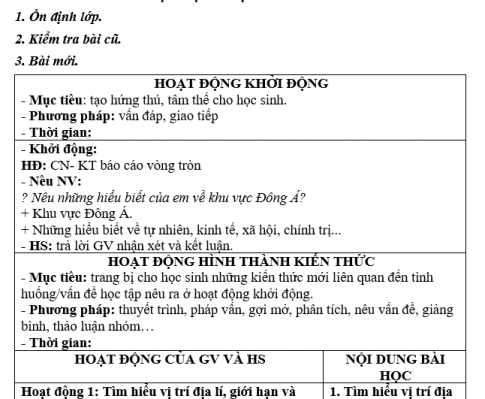 Giáo án VNEN bài Khu vực Đông Á