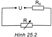 Cho mạch điện như Hình 25.2. Nguồn điện có hiệu điện thế U không đổi, điện trở $R_{0}$ không đổi.