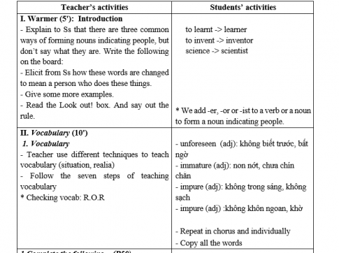 Giáo án VNEN unit 11 Science and Technology: A closer look 1