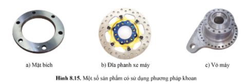 Quan sát hình 8.15 và chỉ ra một số lỗ có thể gia công bằng phương pháp khoan?