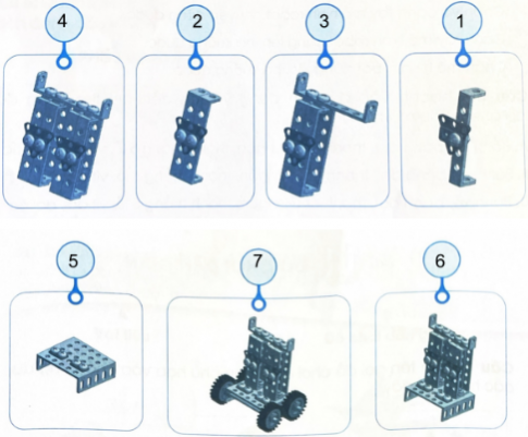 Điền số thứ tự đúng của các thao tác khi lắp ghép chân ở mỗi hình.