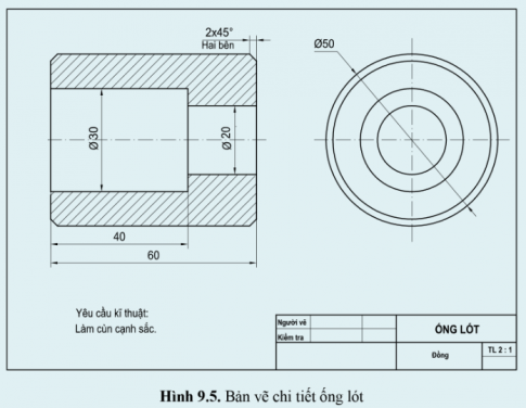 Hãy lập quy trình gia công chi tiết ống lót hình 9.5.