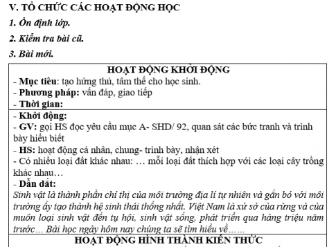 Giáo án VNEN bài Đất và sinh vật Việt Nam