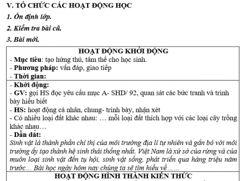 Giáo án VNEN bài Đất và sinh vật Việt Nam 