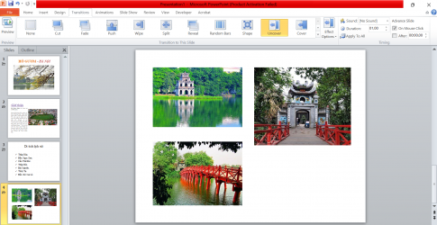 Em hãy tạo hiệu ứng chuyển trang cho bài trình chiếu Que huong cua em