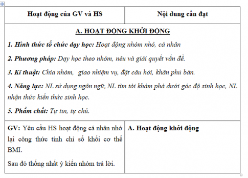 Giáo án VNEN bài Cơ thể khỏe mạnh (T3)