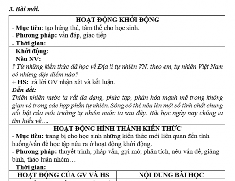 Giáo án VNEN bài Đặc điểm chung của tự nhiên Việt Nam