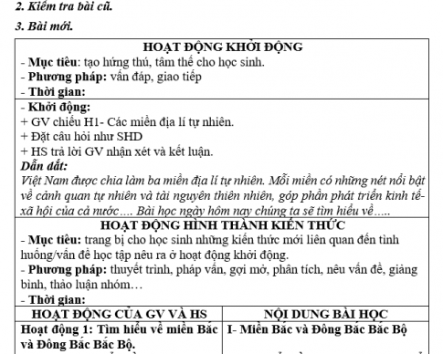 Giáo án VNEN bài Các miền địa lý tự nhiên Việt Nam.