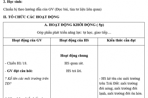 Giáo án VNEN bài Môi trường đới nóng