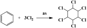 Chất lỏng X (có công thức phân tử là C$_{6}$H$_{6}$) không màu, có mùi thơm nhẹ, không tan trong nước, là một dung môi hữu cơ thông dụng. X tác dụng với chlorine khi chiếu sáng tạo nên chất rắn