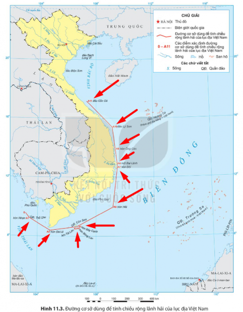 Các mốc để xác định đường cơ sở tính chiều rộng của lãnh hải của lục địa nước ta.