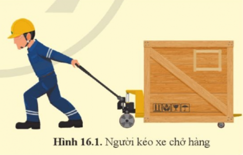 Ở hình 16.1, lực nào sau đây không phải là áp lực? Vì sao? a) Lực do người tác dụng lên xe kéo.  b) Lực do xe kéo tác dụng lên mặt đất.  c) Lực do các thùng hàng tác dụng lên xe kéo.