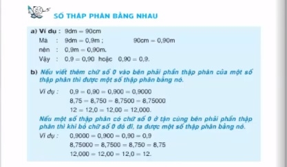 Giải bài Số thập phân bằng nhau sgk toán 5 trang 40