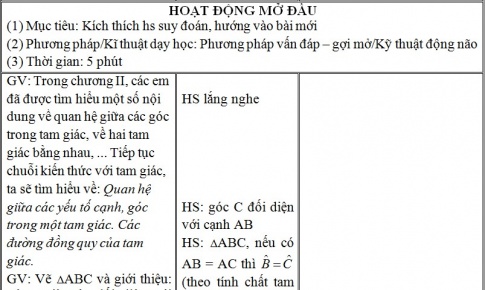 Giáo án PTNL bài Quan hệ giữa góc và cạnh đối diện của một tam giác