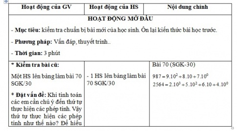 Giáo án PTNL bài Thứ tự phép tính