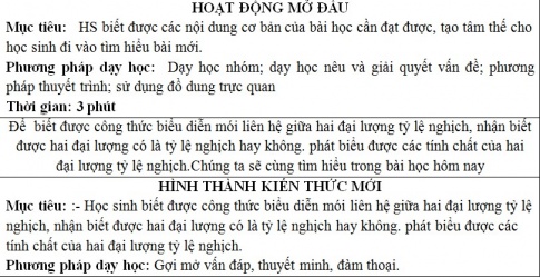 Giáo án PTNL bài Đại lượng tỉ lệ nghịch