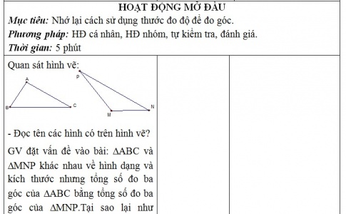 Giáo án PTNL bài Tổng ba góc của một tam giác