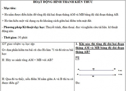 Giáo án PTNL bài Khi nào thì AM +BM = AB?