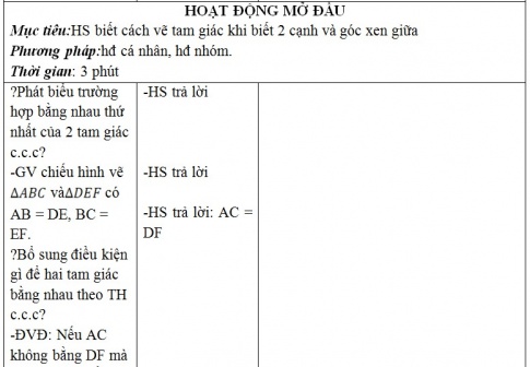 Giáo án PTNL bài Trường hợp bằng nhau thứ hai của tam giác (c.g.c)