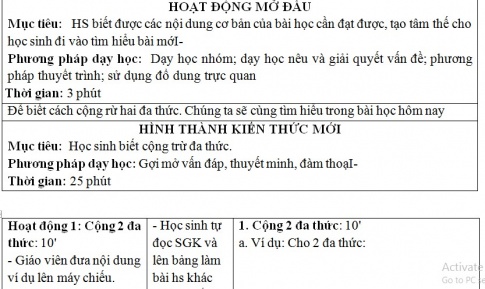 Giáo án PTNL bài Cộng, trừ đa thức