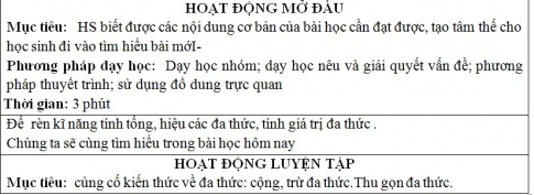 Giáo án PTNL bài Đa thức một biến