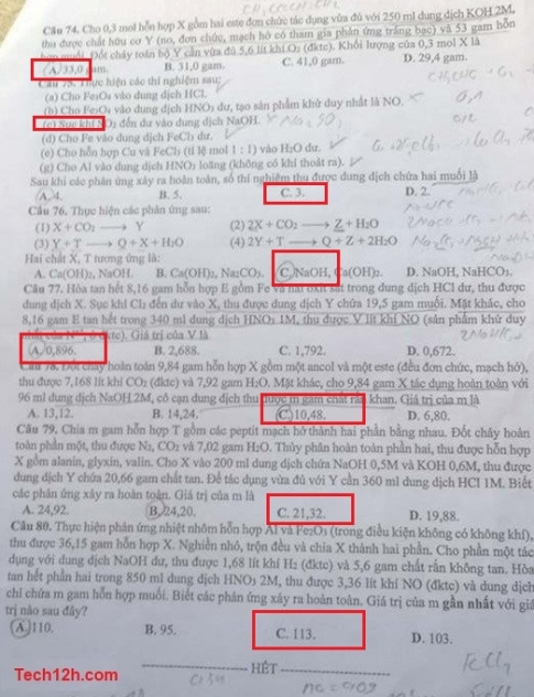 Đề và đáp án môn Hóa mã đề 208 kỳ thi THPT quốc gia 2017