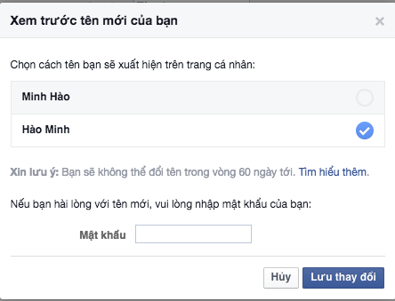 xem trước thay đổi tên facebook