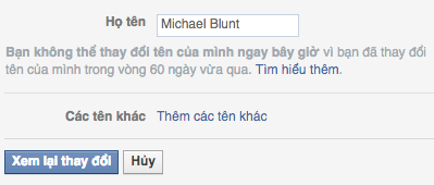kiểm tra có thể đổi tên facebook