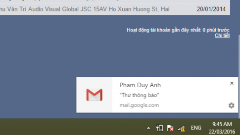 Hiển thị thông báo ra màn hình khi có thư đến trong gmail