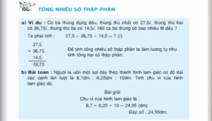 Giải bài Tổng nhiều số thập phân sgk toán 5 trang 50