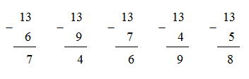 Giải bài : 13 trừ đi một số : 13 - 5