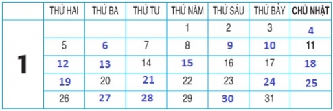 Giải bài : Thực hành xem lịch