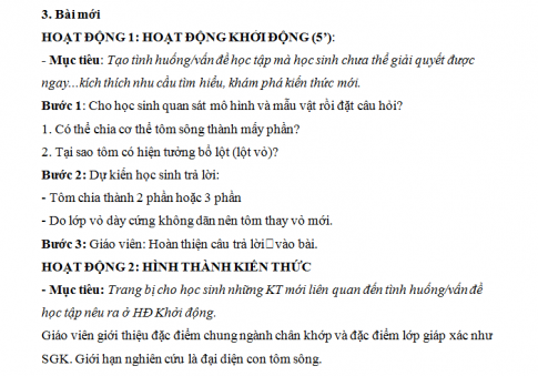 Giáo án PTNL bài 22 - Thực hành: Quan sát cấu tạo ngoài, hoạt động sống của tôm