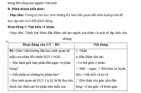 Giáo án PTNL bài 25: Nhện và sự đa dạng của lớp hình nhện