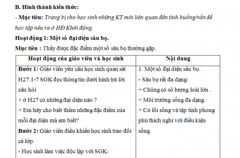 Giáo án PTNL bài 27: Đa dạng và đặc điểm chung của lớp sâu bọ