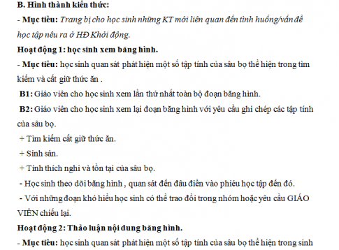 Giáo án PTNL bài 28: Thực hành xem băng hình về tập tính của sâu bọ