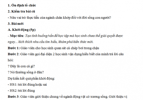 Giáo án PTNL bài 31: Cá chép - Thực hành quan sát cấu tạo ngoài và hoạt động sống của cá chép