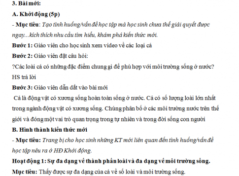 Giáo án PTNL bài 34: Đa dạng và đặc điểm chung của cá