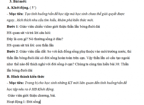 Giáo án PTNL bài 38: Lớp bò sát - Thằn lằn bóng đuôi dài