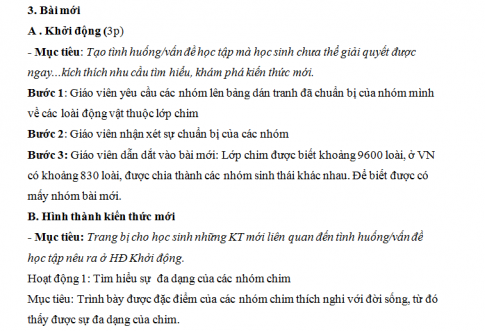 Giáo án PTNL bài 44: Đa dạng và đặc điểm chung của lớp chim