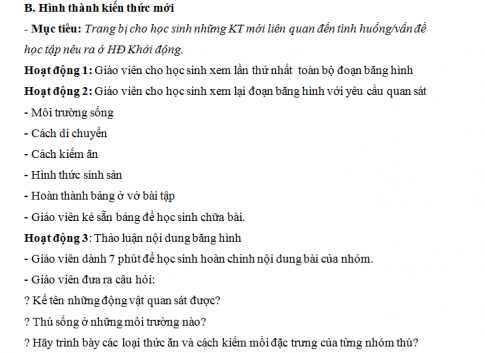 Giáo án PTNL bài 52: Thực hành xem băng hình về đời sống và tập tính của chim và thú