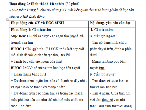 Giáo án PTNL bài 17: Tim và mạch máu