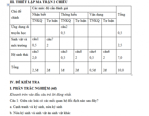 Giáo án PTNL bài: Kiểm tra một tiết giữa học kì II