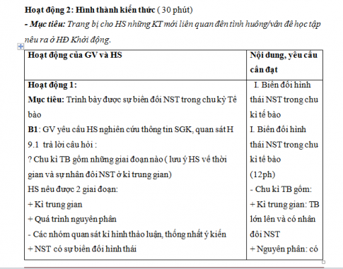 Giáo án PTNL bài 9: Nguyên phân