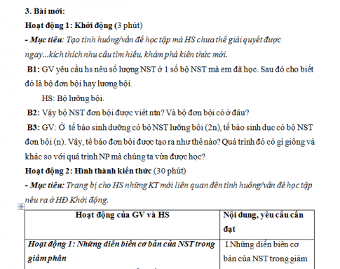 Giáo án PTNL bài 10: Giảm phân