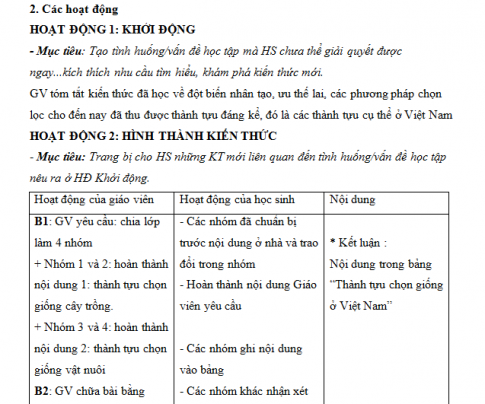 Giáo án PTNL bài 37: Thành tựu chọn giống ở Việt Nam