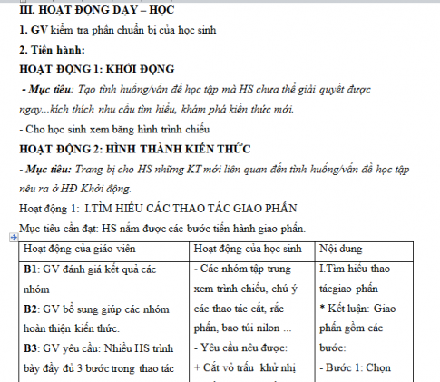 Giáo án PTNL bài 38: Thực hành - Tập dượt thao tác giao phấn